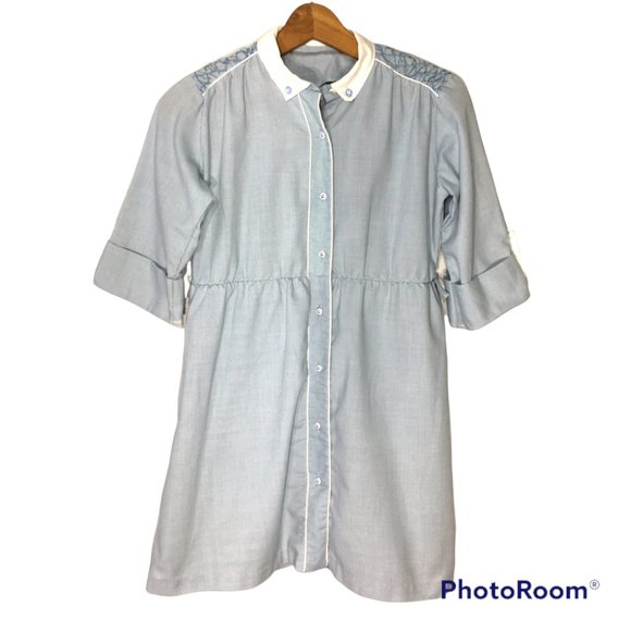 Vintage Polly Flinders Hand Smocked Button Front Blue Dress Girls 12 (Women's L) - Picture 15 of 15
